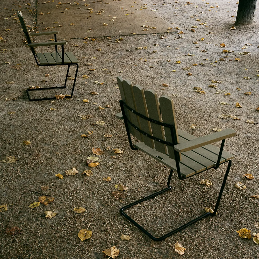 A2 Lænestol grønlakeret eg / sort stel