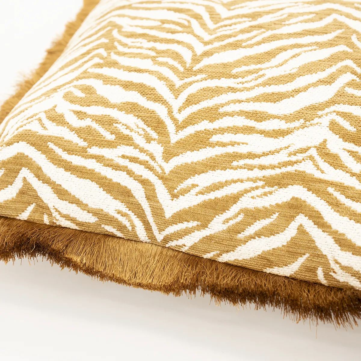 Pyntepude med frynser Tigra Mustard 40x60 cm
