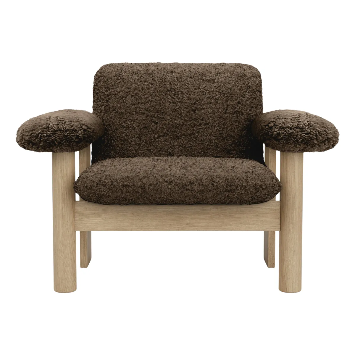 Brasilia loungestol, lav ryg, massiv eg, Sheepskin Nevotex Root