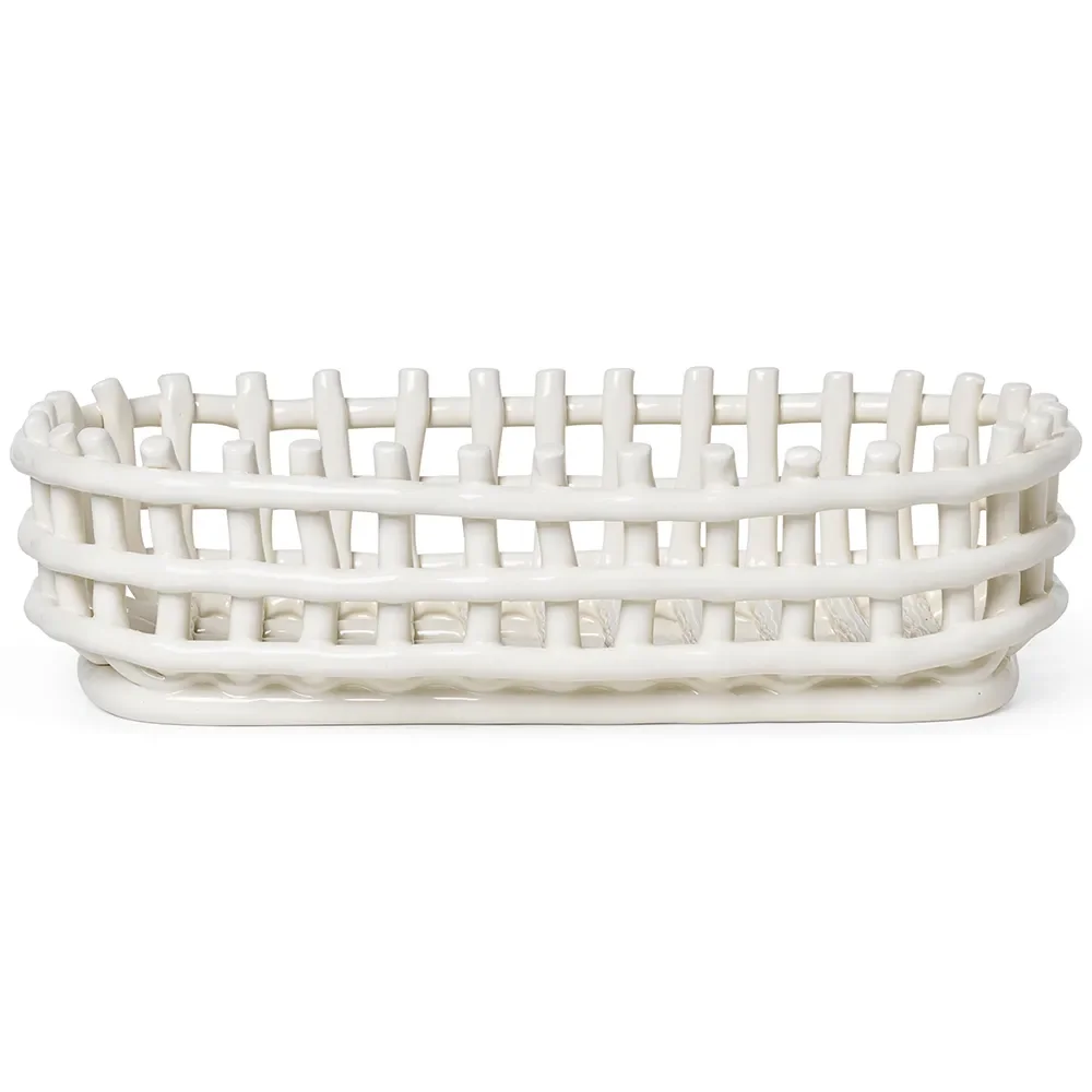 Ferm Living Ceramic flettet kurv oval 15x30 cm Offwhite