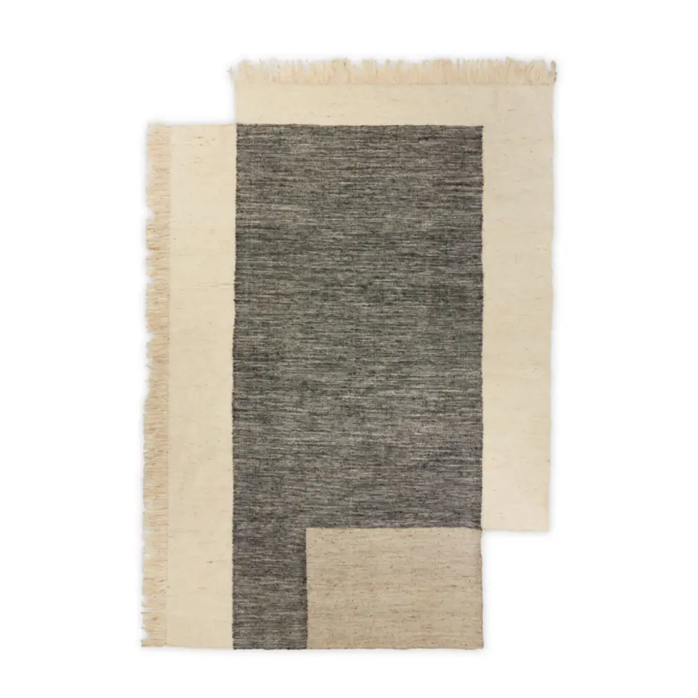Ferm Living, Counter håndvævet uldtæppe 200x300 cm - Charcoal/Off-white