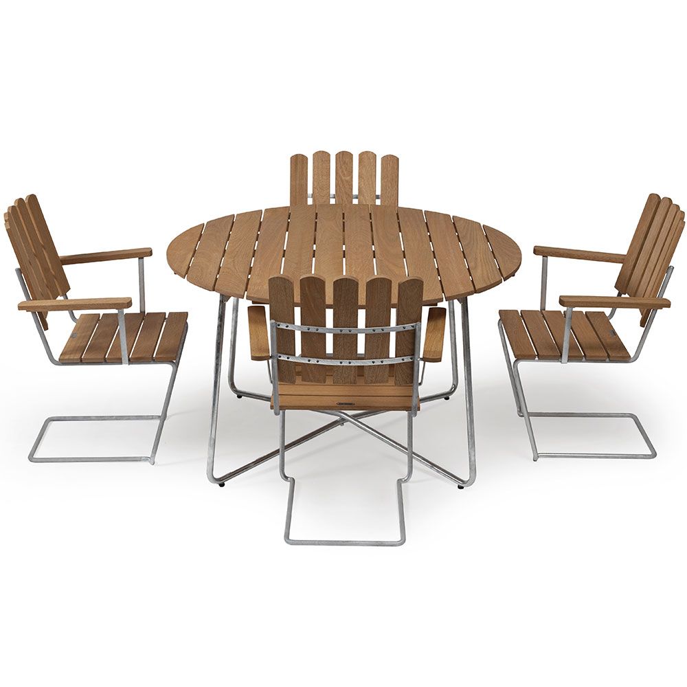 Grythyttan Stålmöbler, Spisebordssæt 9A Ø100 Cm & A2 Teak Grythyttan Stålmöbler