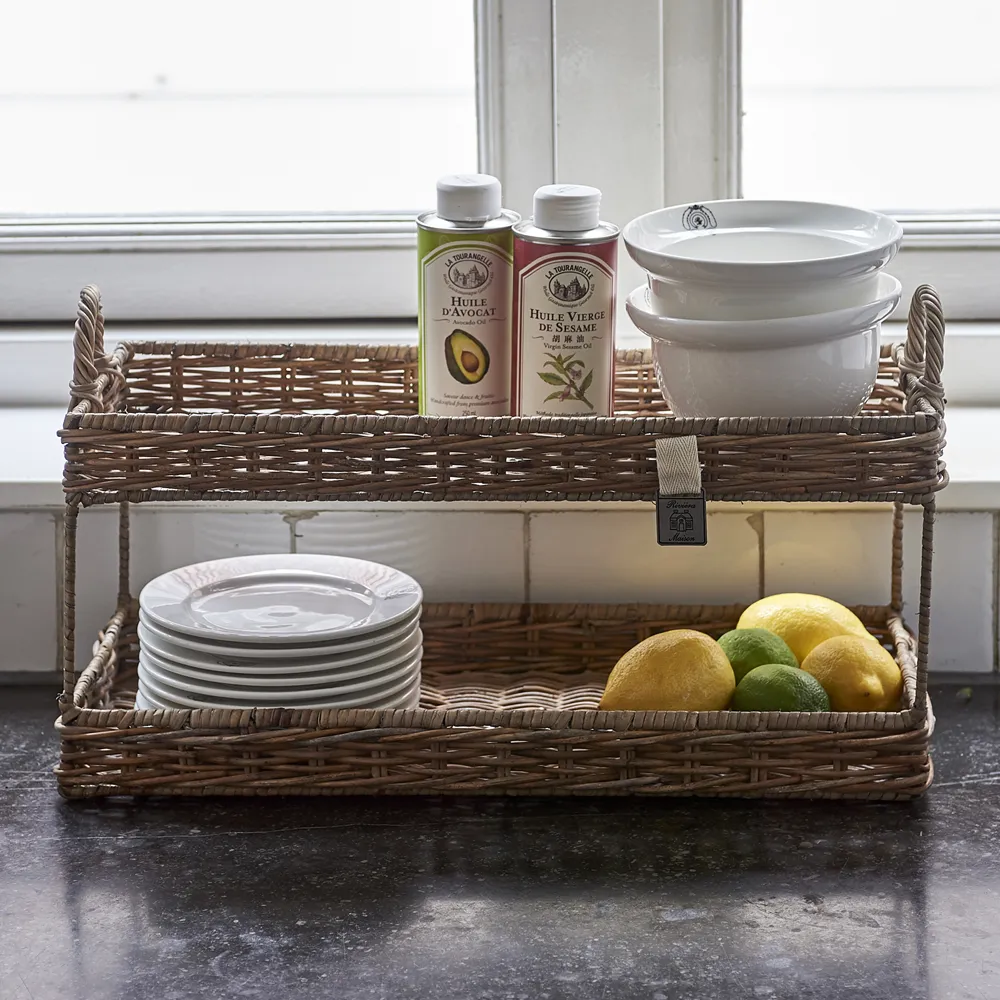 Håndlavet Opbevaringsbakke i rattan Ma Maison (2 etager) L