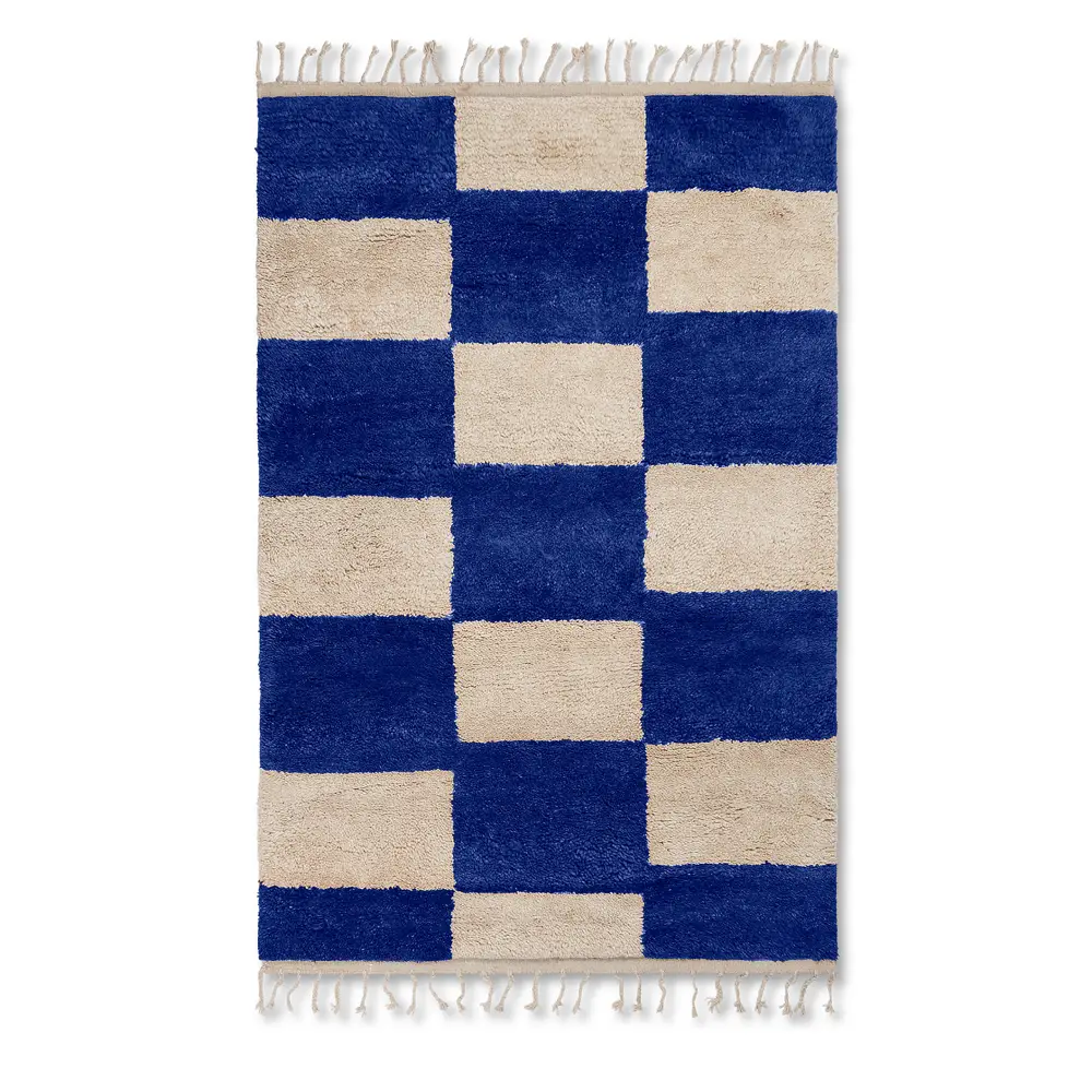 Ferm Living, Mara Knyttet Tæppe 120x180 cm - Br Blå/Off-Whi