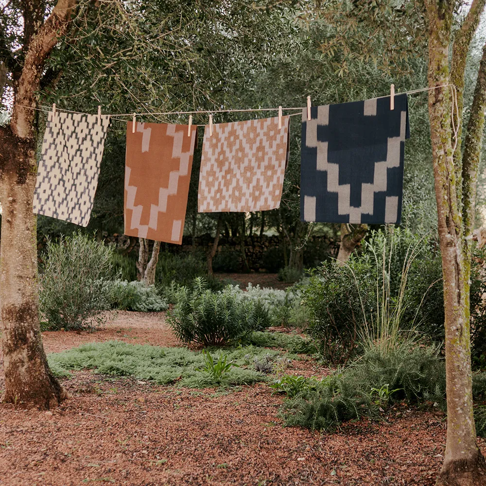 Ikat Viskestykke - Terracotta/Mist Blue