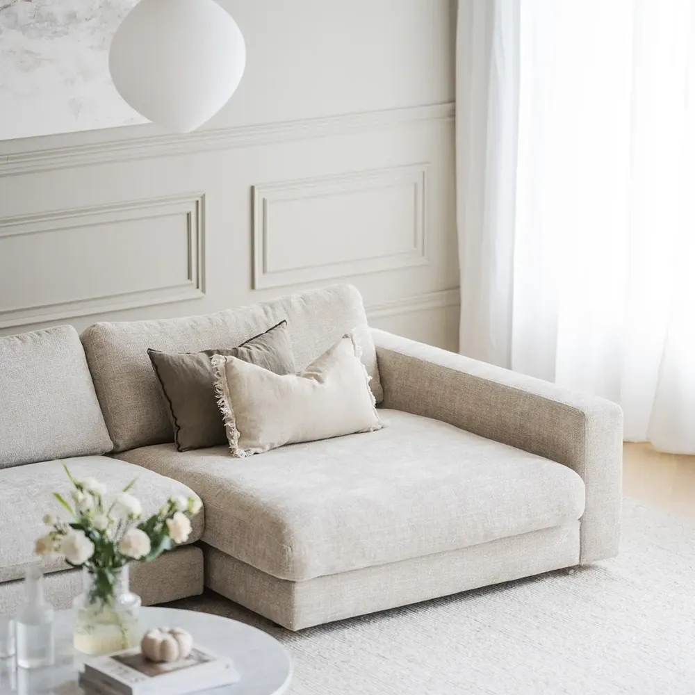 Duncan chaiselong højre stof Robin lysegrå