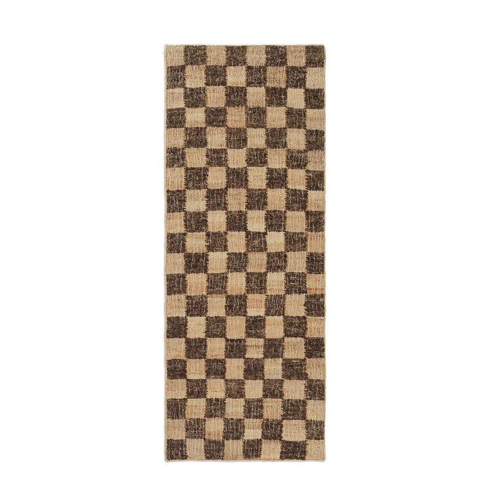 Ferm Living, Håndvævet Uldtæppe Check 70x180 cm Coffee