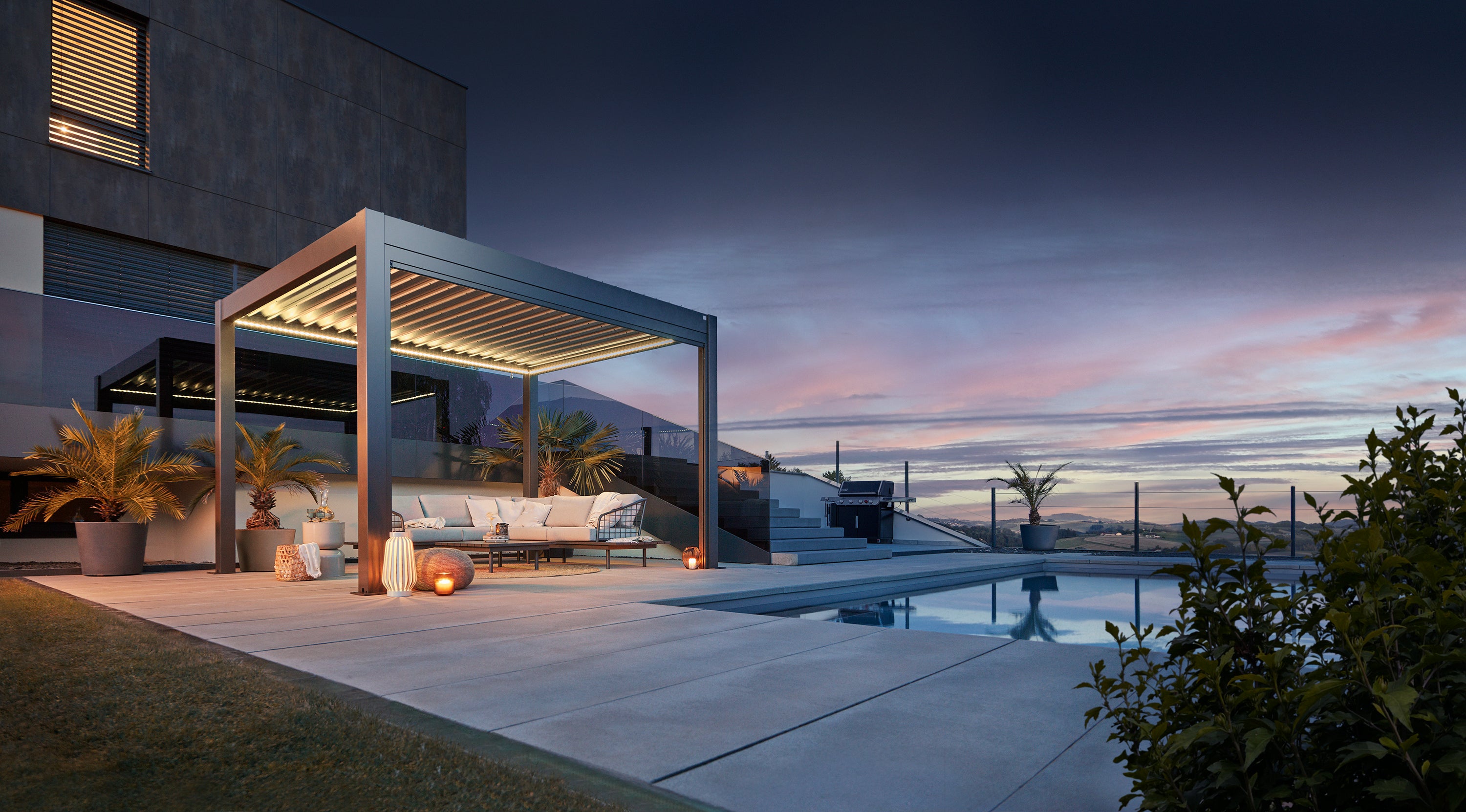 Pergola størrelse 4 x 3 metallic quartz grå