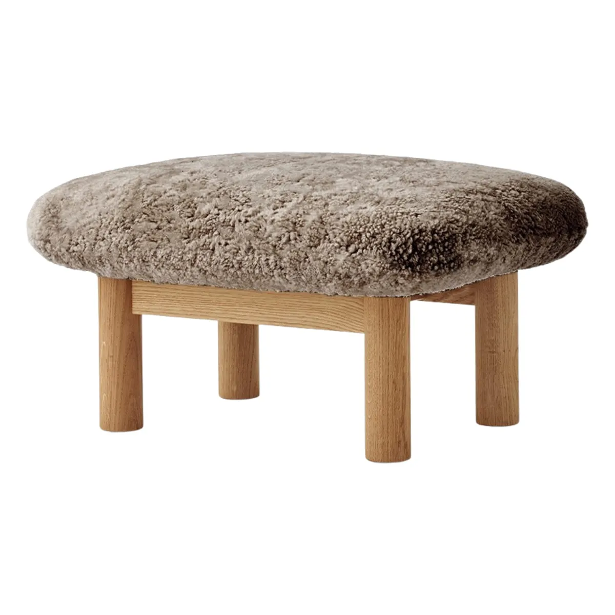 Brasilia skammel helbetrukket, massiv eg natur, Sheepskin Nevotex Sahara
