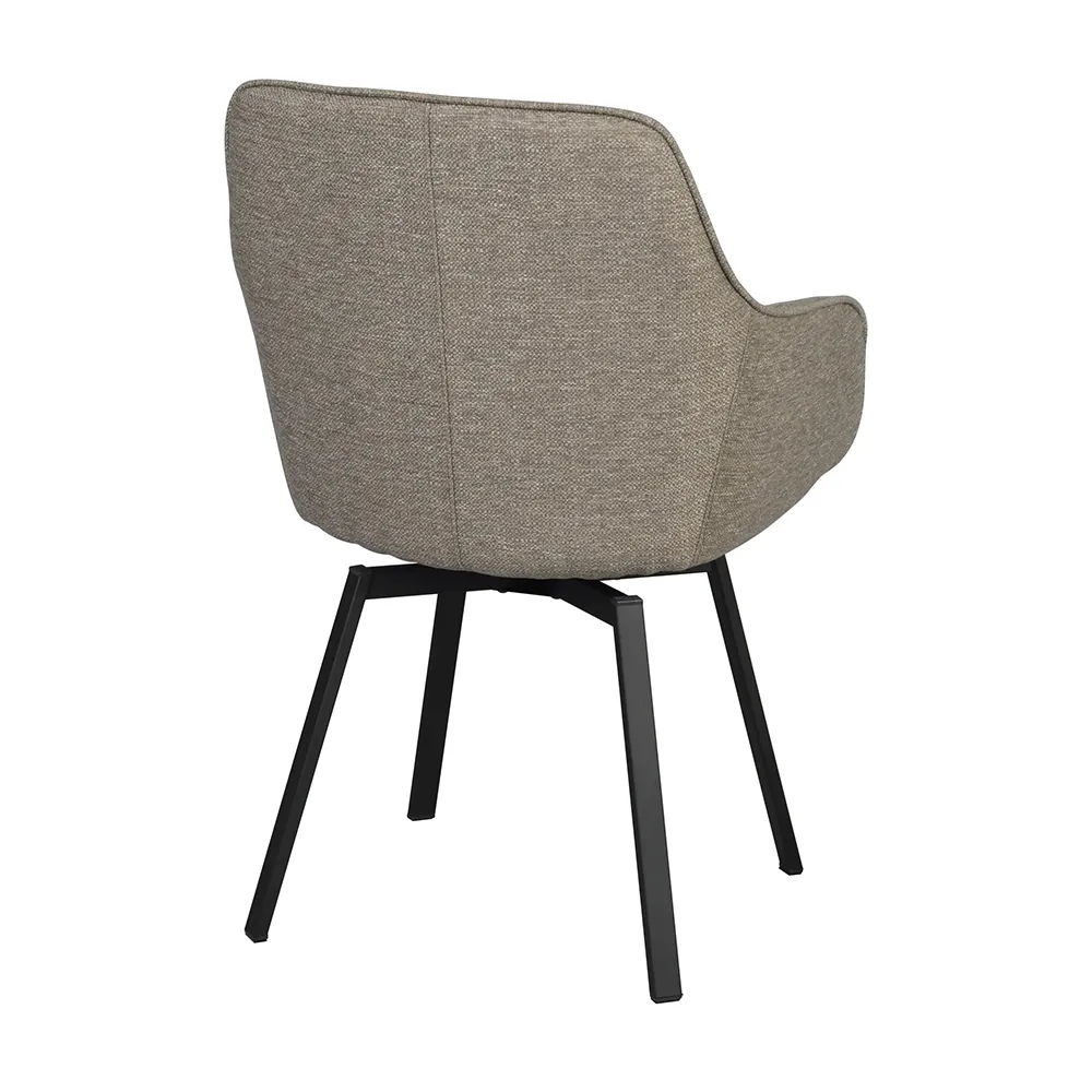 Alison stol med armlæn mørkebeige stof/ben i sort metal