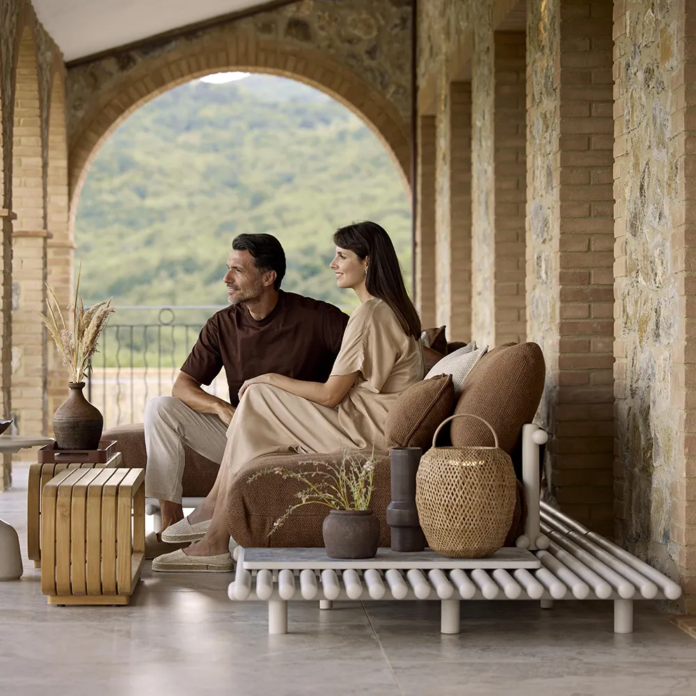 Cane-line Sticks sofa m/chaiselong Alu/umber brown | Køb fra Hulténs