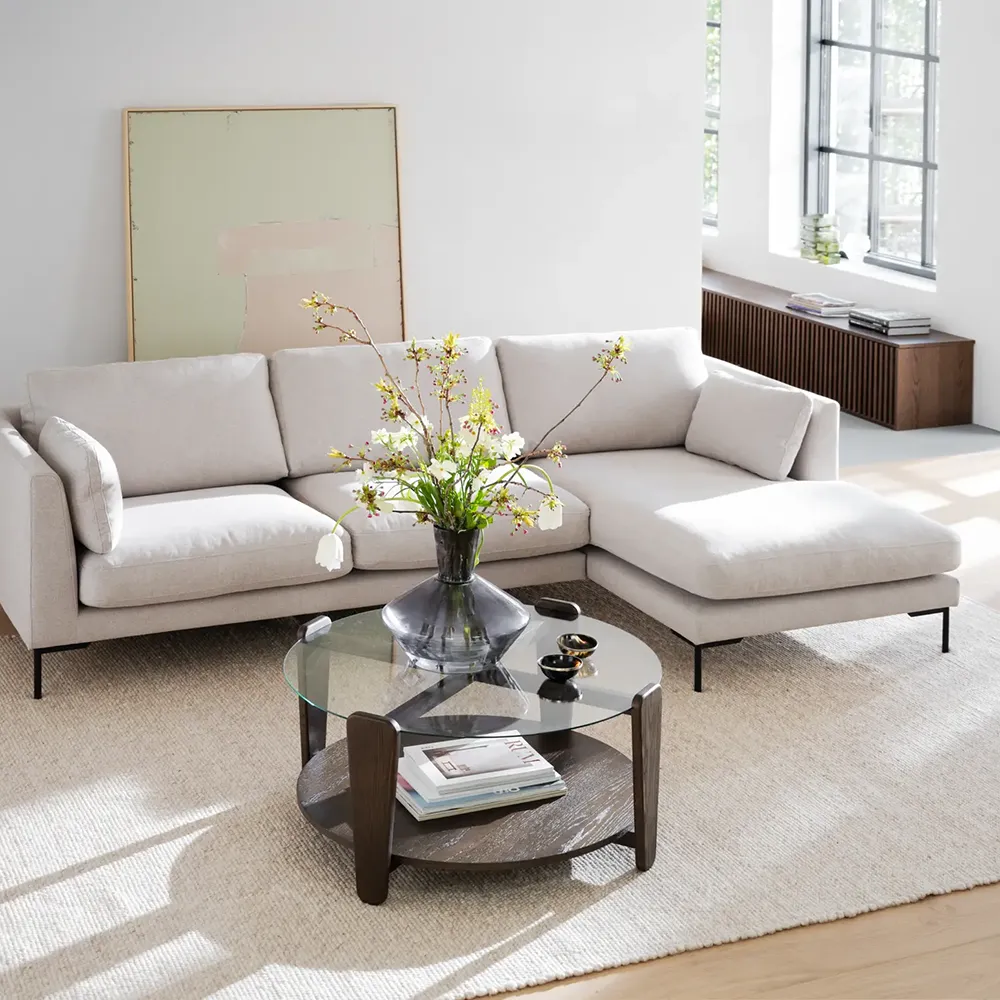 Corwin sofa 3,5-sæders sofa chaiselong højre stof Rita lys beige