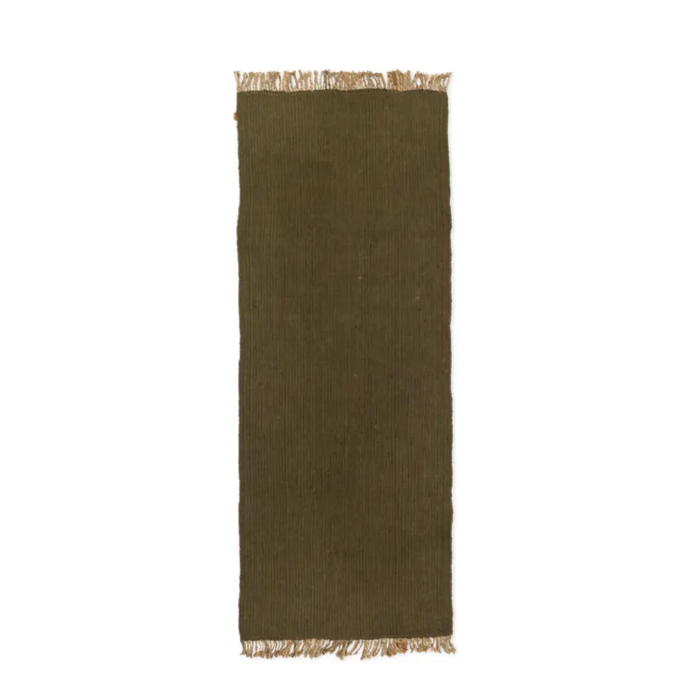 Ferm Living, Blok håndvævet tæppe - oliven/naturfarvet