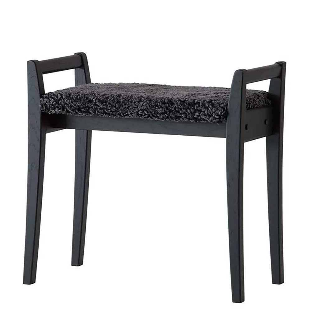 Meja Skammel Sortbejdset Eg/Fåreskind Mørkegrå