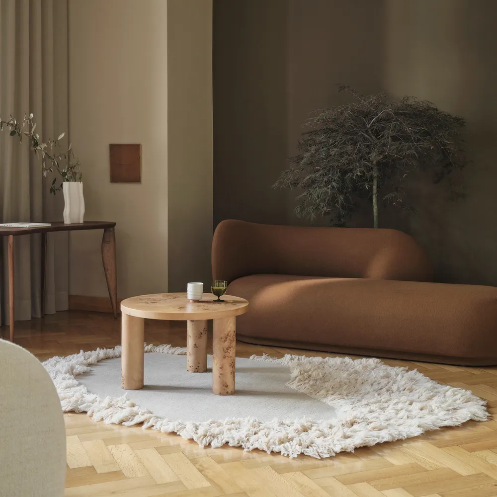 Post Sofabord Ø65 cm - Poplar Burl Veneer