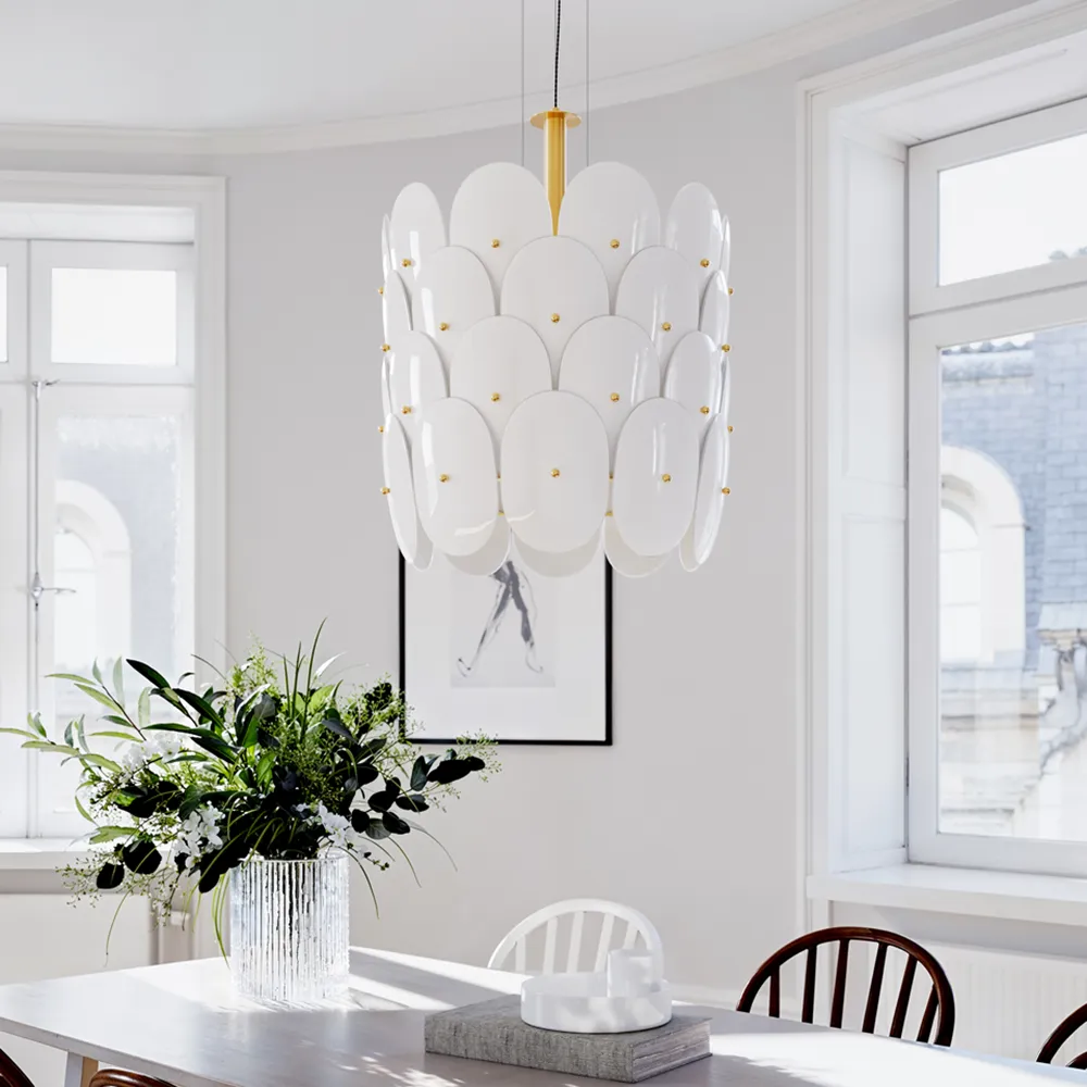 Omlott loftslampe Ø50cm messing/hvid