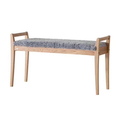 Meja bænk lakeret eg/fåreskind lysegrå