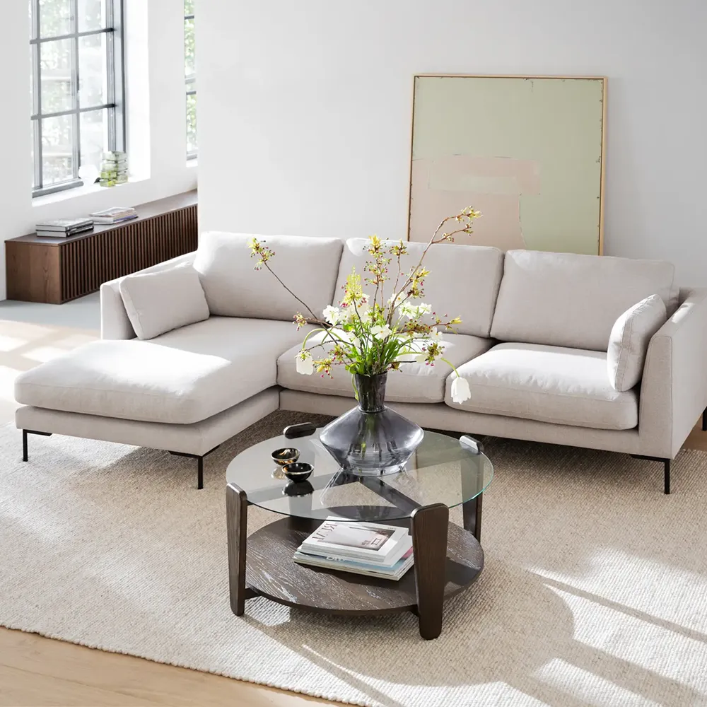 Corwin sofa 3,5-sæders sofa chaiselong venstre stof Rita lys beige