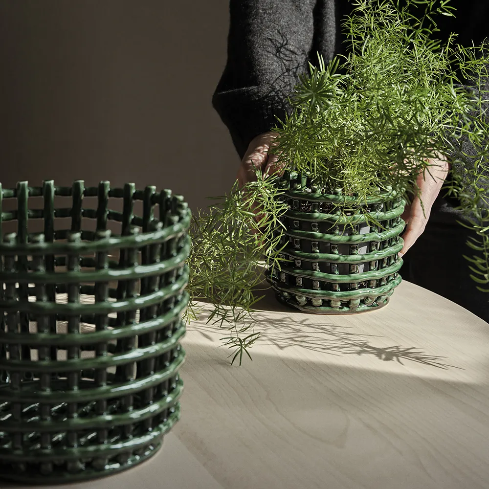 Ceramic Basket - Large - Emerald Green