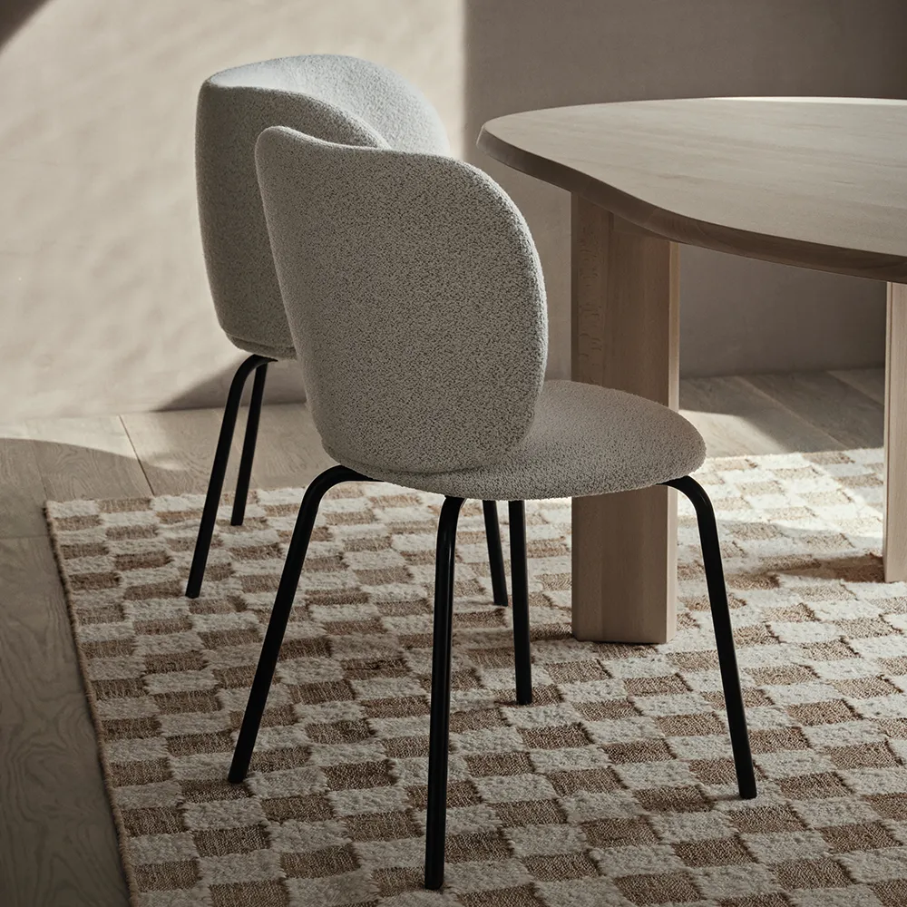Rico Spisebordsstol Black Soft Bouclé - Off-white/Sand