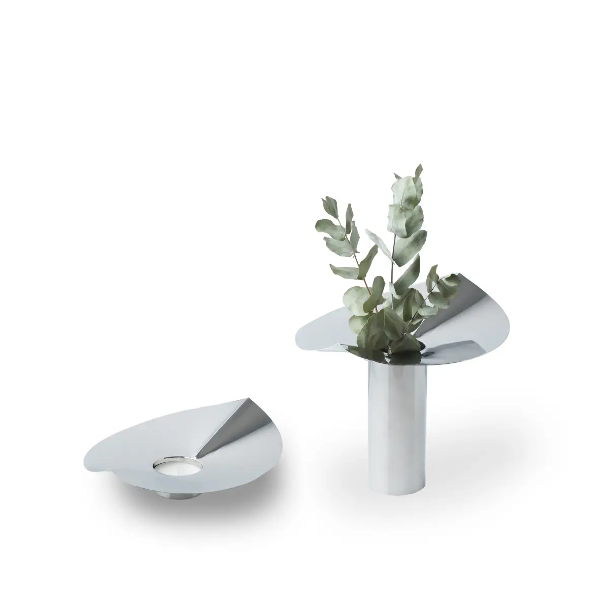 Löv vase/lysholder sølv