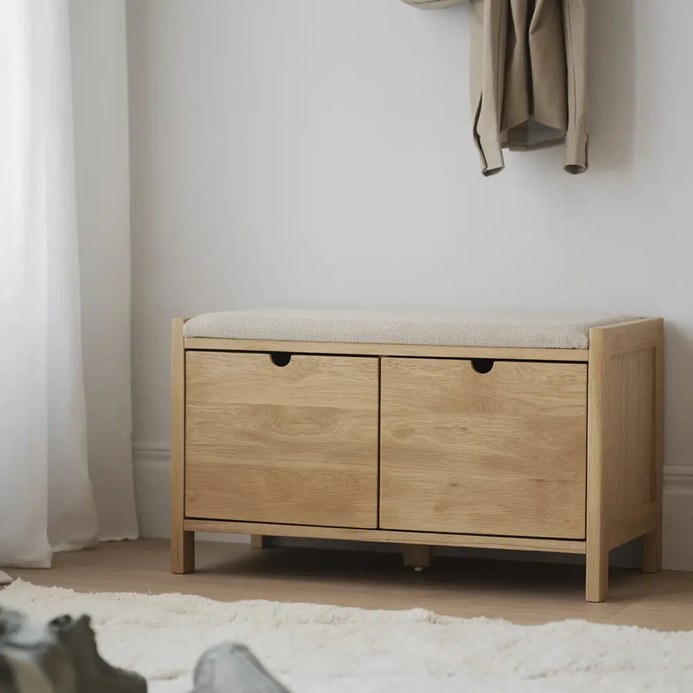 Hillmond opbevaringsbænk 80 cm eg/beige stof