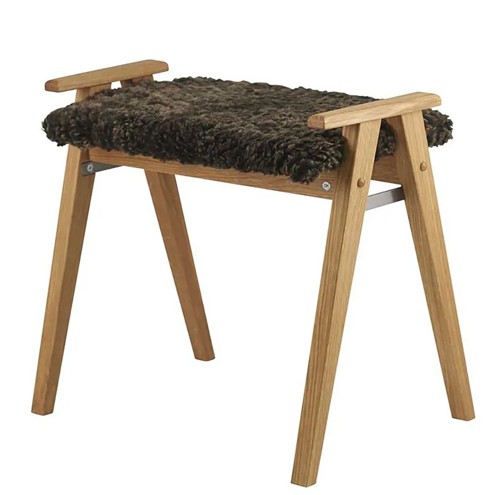 Alme Skammel lakeret eg/fåreskind brun