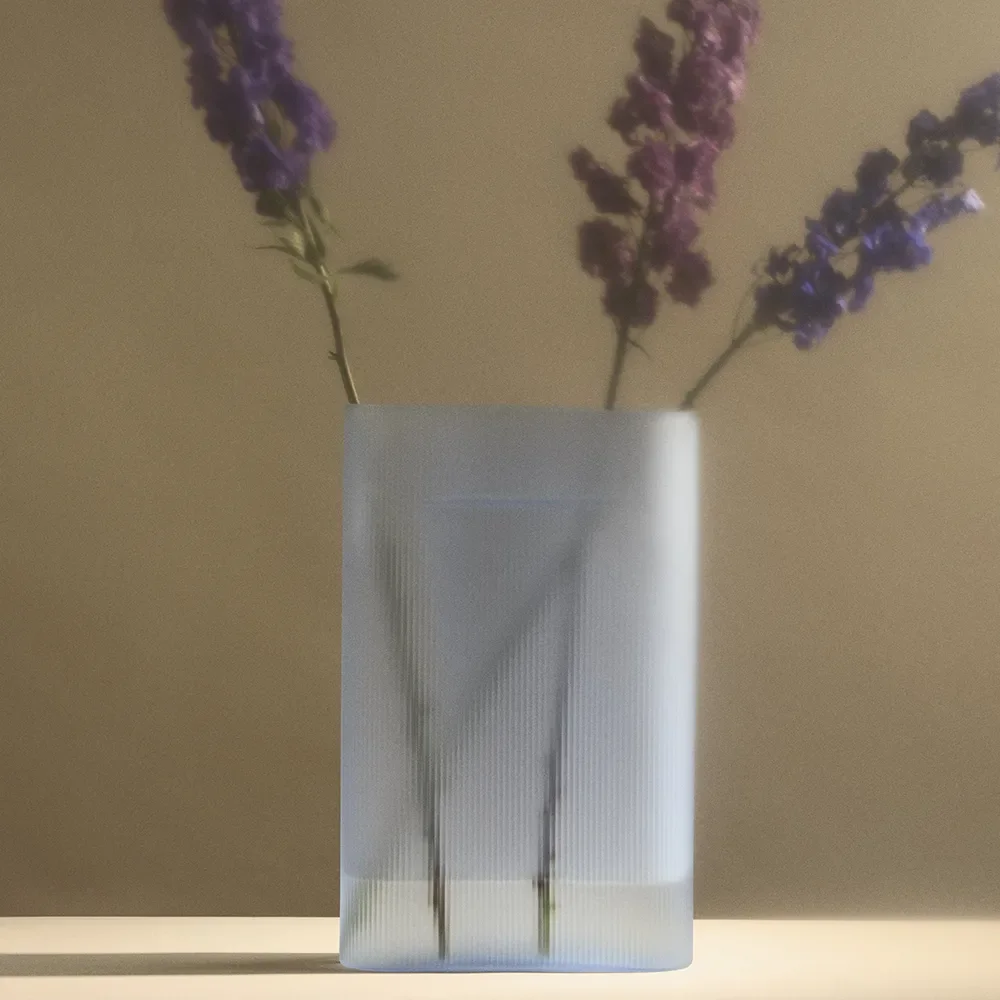 Ridge Vase H: 35 cm Light Blue Frosted