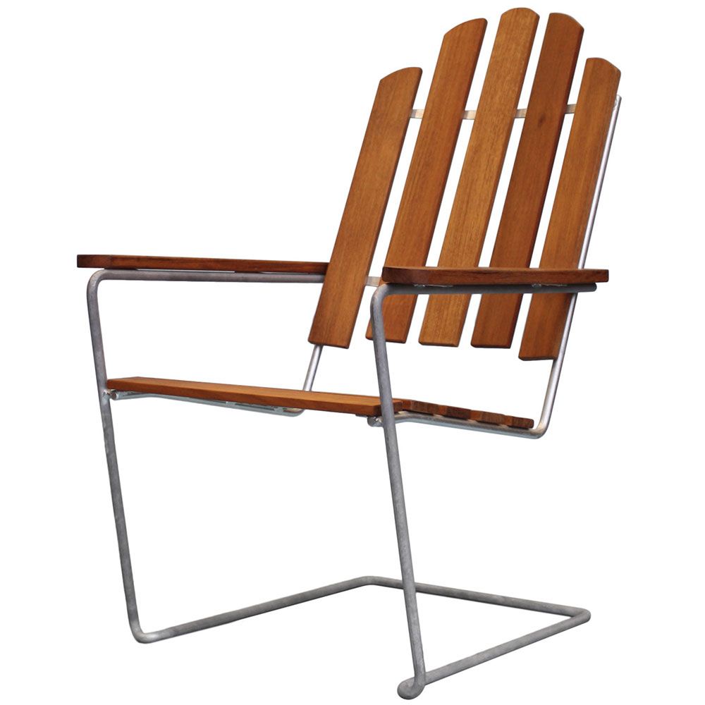 Grythyttan Stålmöbler, A3 solstol ubehandlet Teak/Varmgalvaniseret Understel Grythyttan Stålmöbler