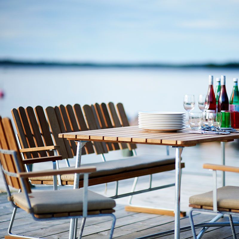Bord 9A 100 Ubehandlet Teak/Varmgalvaniseret Understel Grythyttan Stålmöbler