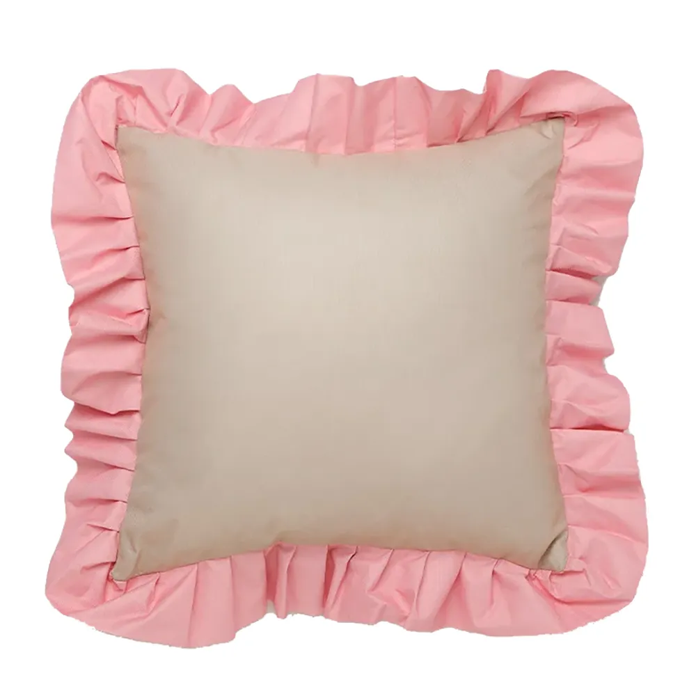 Garden Glory, Pyntepude med flæse 45x45 cm Beige/Lyserød