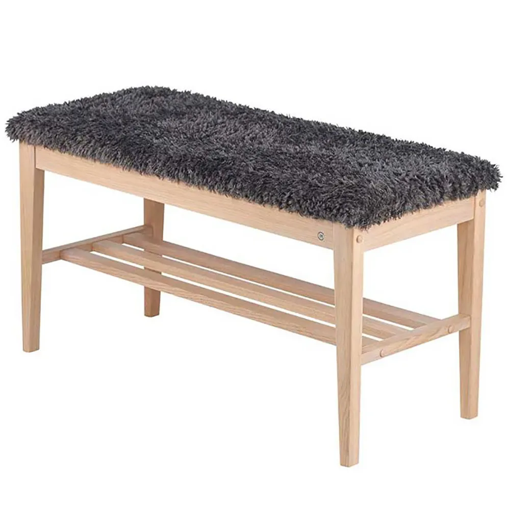 Oscarssons Möbel, Nadja Bench Hvidolieret eg/fåreskindslook mørkegrå