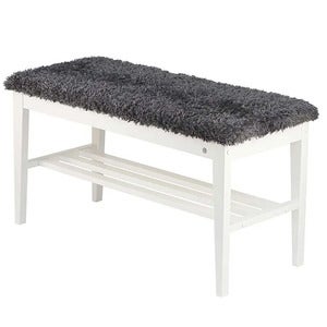 Nadja Bench Hvidlakeret birk/fåreskind i mørkegråt look
