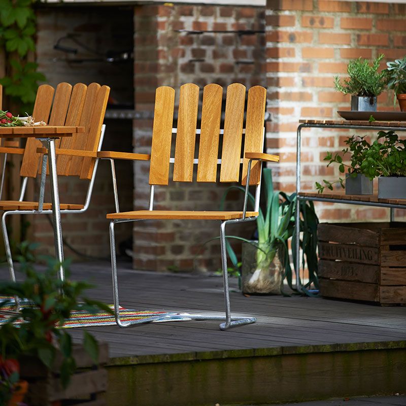 Bord 9A 100 Ubehandlet Teak/Varmgalvaniseret Understel Grythyttan Stålmöbler