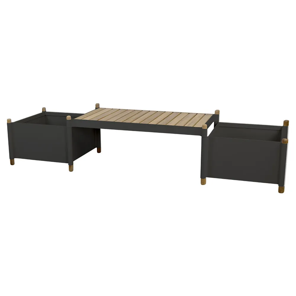 Sticks planter bænk inkl. 2 plantekasser Teak/lava grey