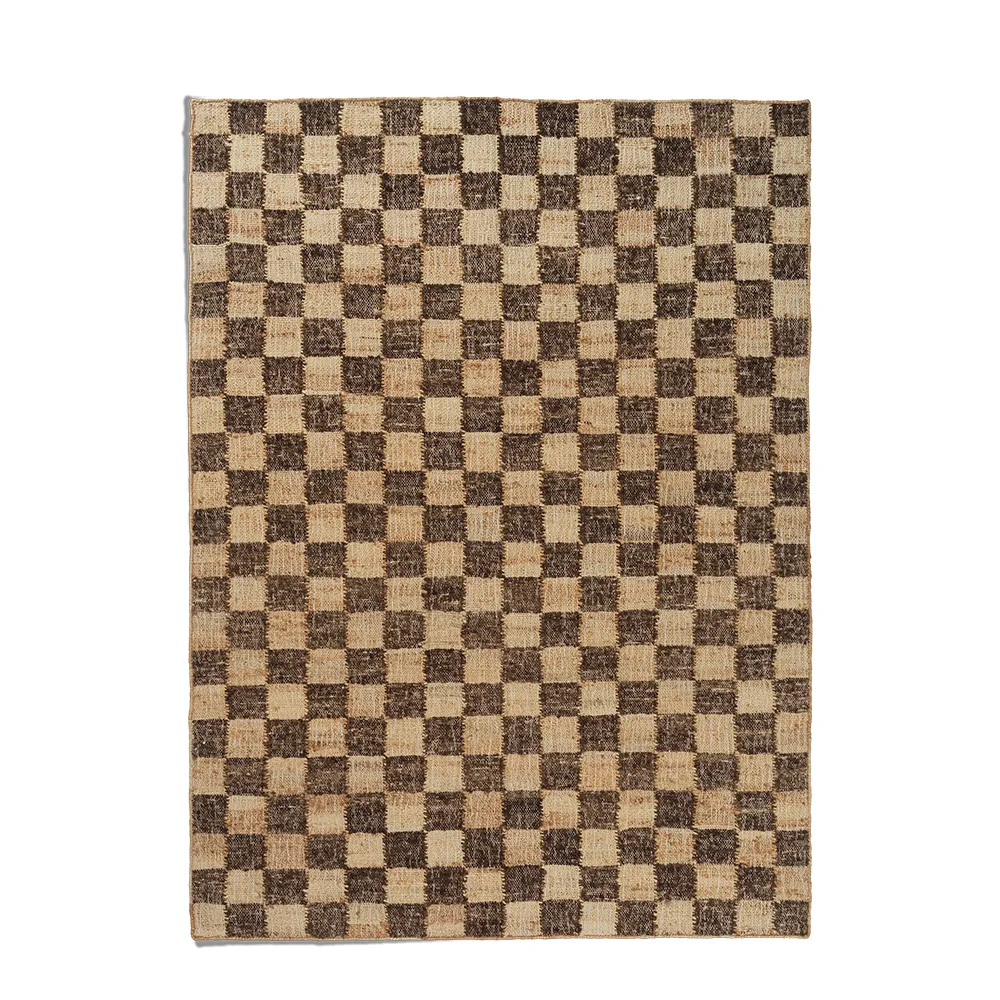 Ferm Living, Håndvævet Uldtæppe Check 140x200 cm Coffee