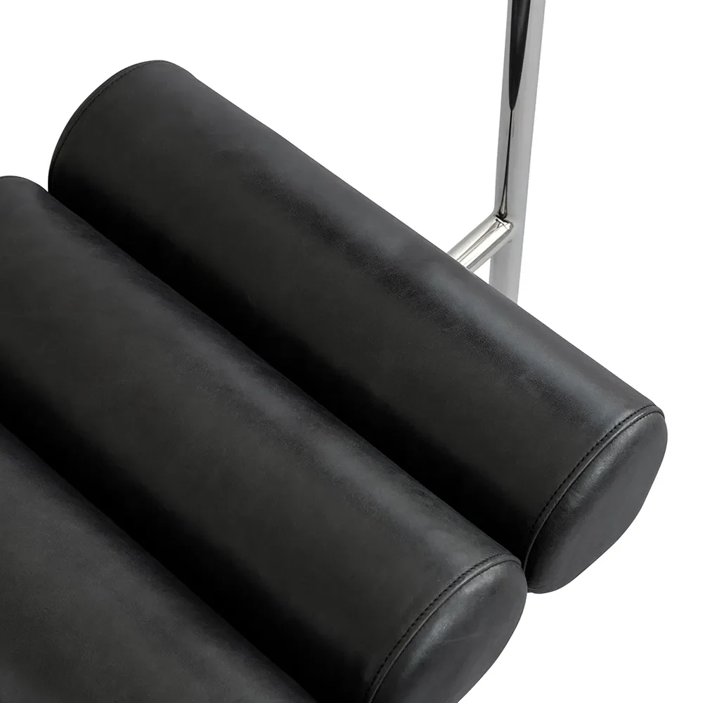  Hiro Spisestol Rustfrit Stål - Anilin Læder Sort