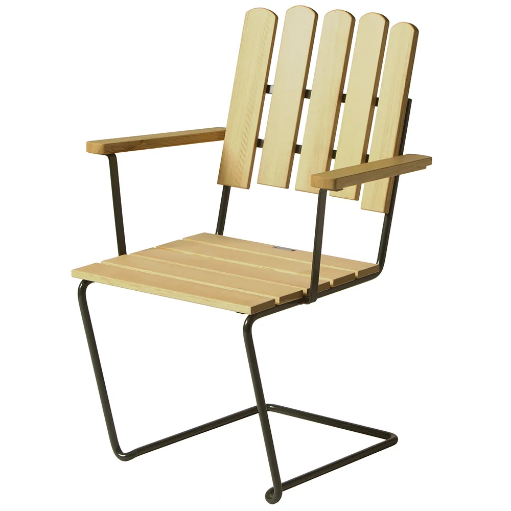 Grythyttan Stålmöbler, A2 Lænestol Olieret fyrretræ / Grønt stel