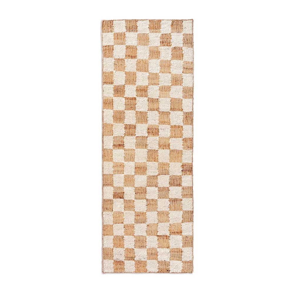 Ferm Living, Håndvævet Uldtæppe Check 70x180 cm Off-White