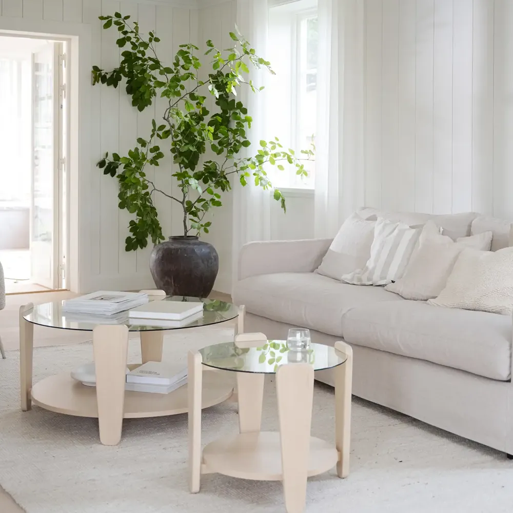 Arran sofabord Ø52 hvidpigmenteret eg/glas