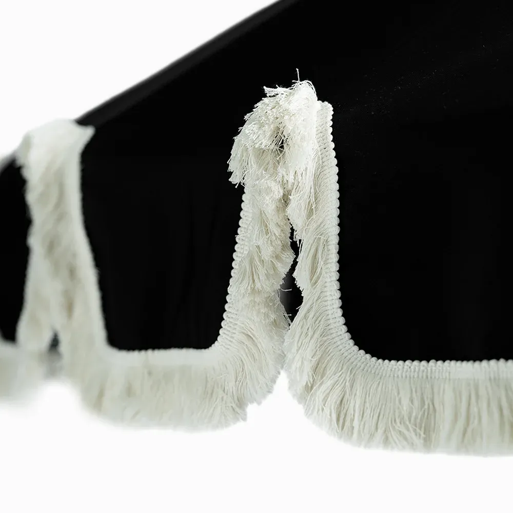 Parasol med frynser Ø240 cm Sort