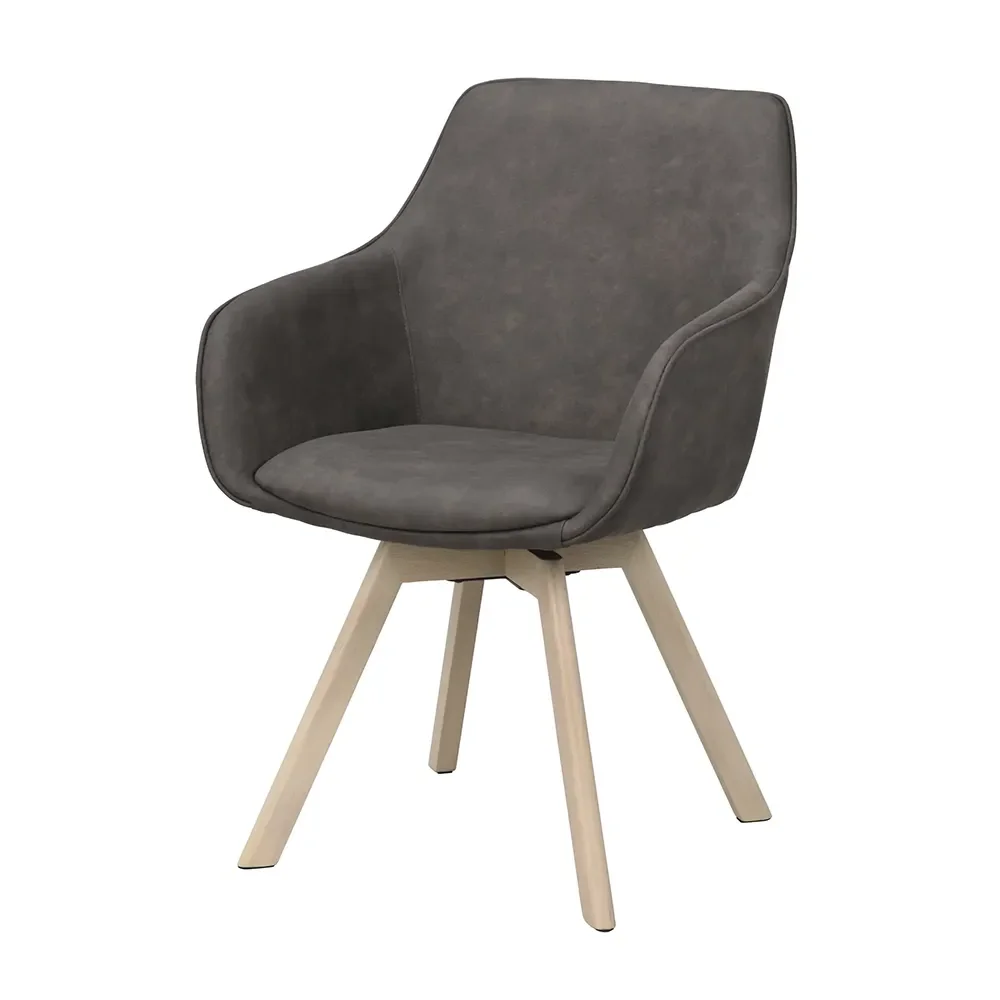 Rowico Home, Alison stol med armlæn mørkegrå microfiber/hvidpigmenterede ben i eg