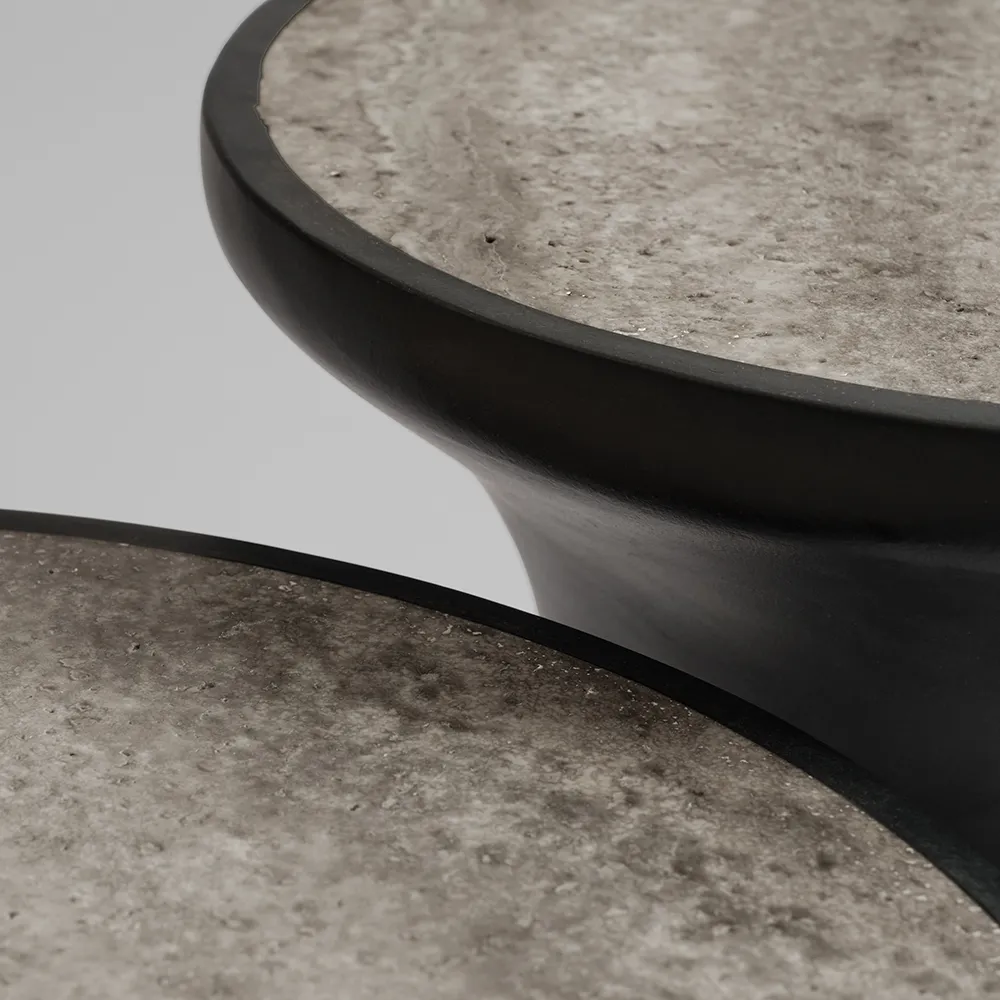 Trumpet sofabord højt - sølv travertin