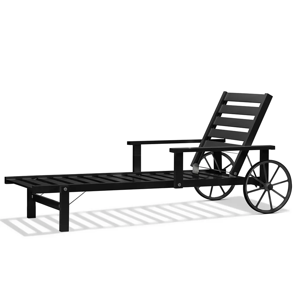 Solseng med armlæn aluminium sort 