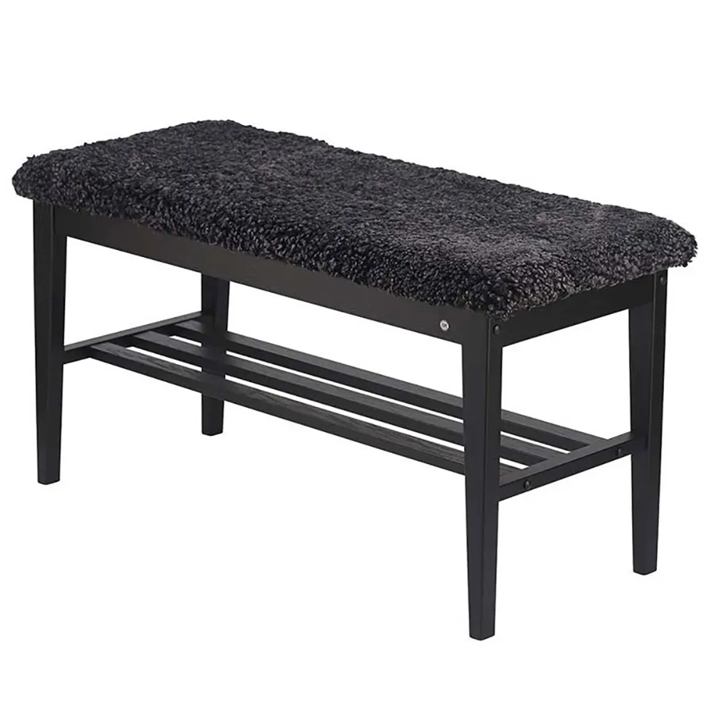 Oscarssons Möbel, Nadja Bench Sortbejdset eg/fåreskind mørkegrå