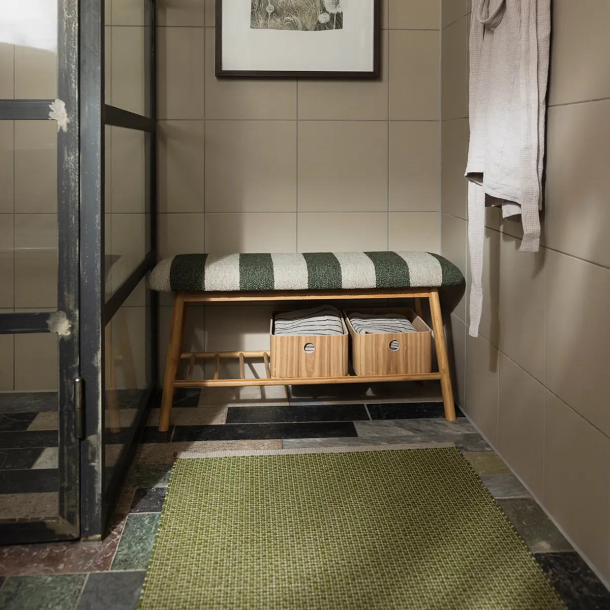 Vaskbar Plastmåtte NILS Dark Olive 70x180 cm