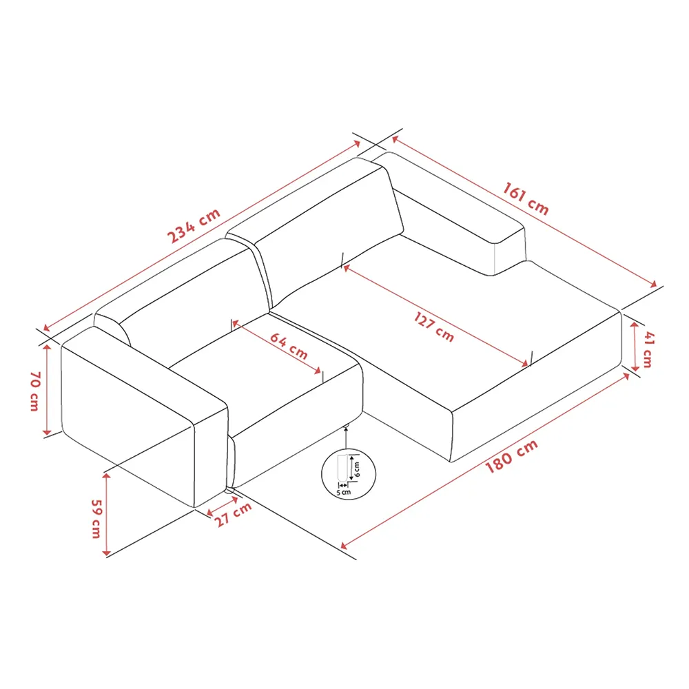 Willard sofa 3-personers sofa chaiselong højre stof Alice lys beige
