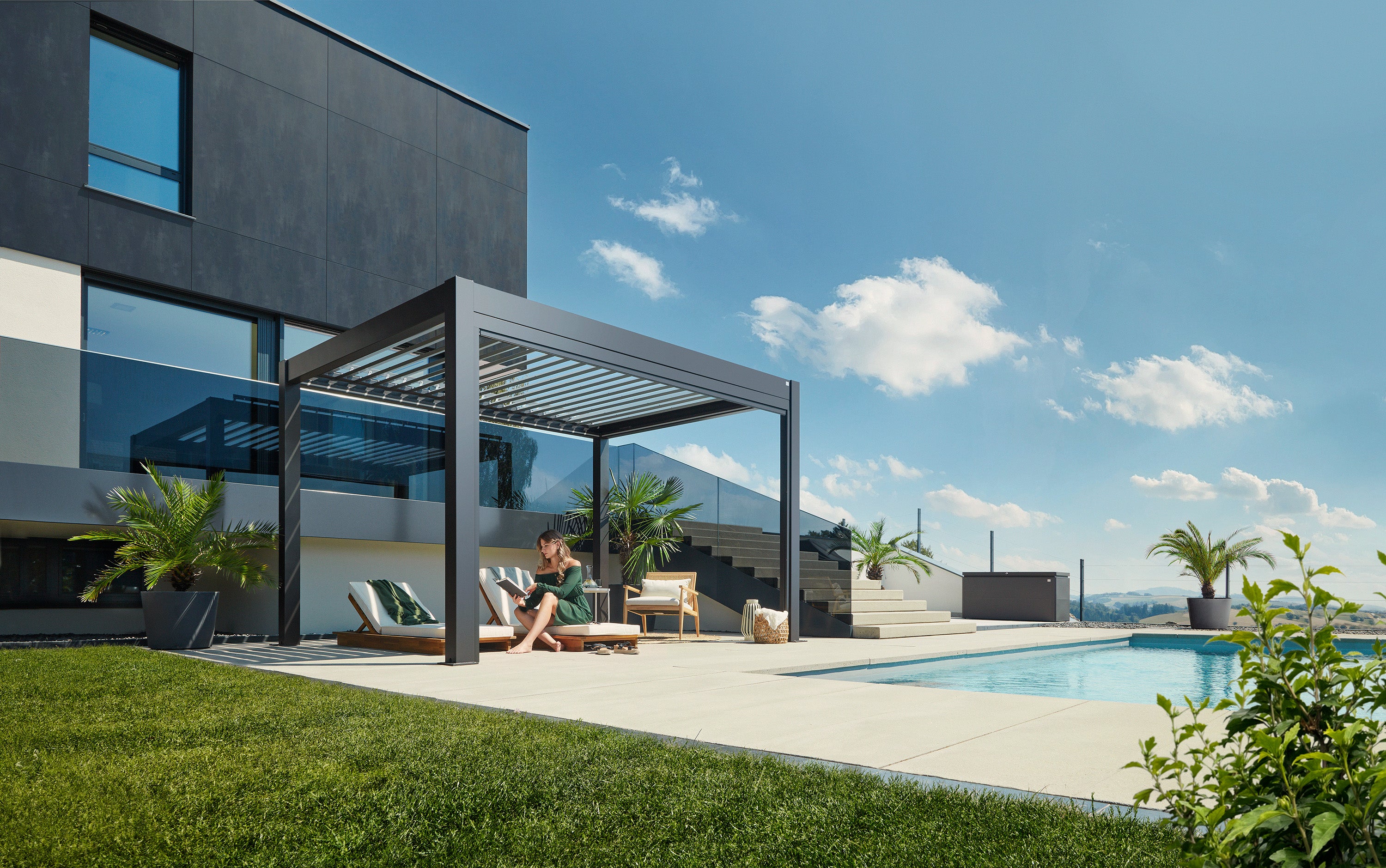 Pergola størrelse 4 x 3 metallic quartz grå