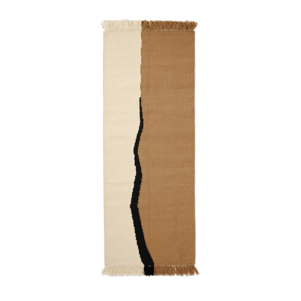 Ferm Living, Soil Kelim Tæppe 70x180 cm - Dark Sand/Off-white