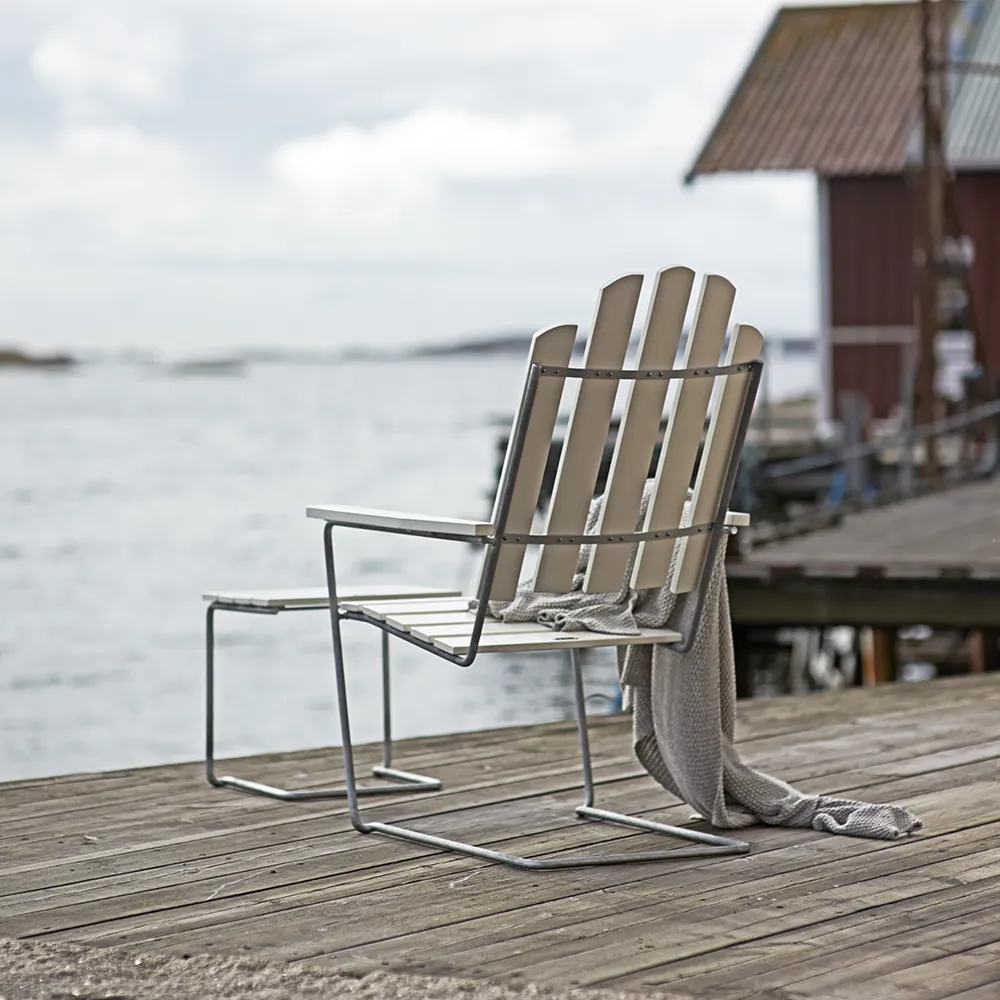 A3 solstol hvidlakeret Eg/Varmgalvaniseret Understel Grythyttan Stålmöbler